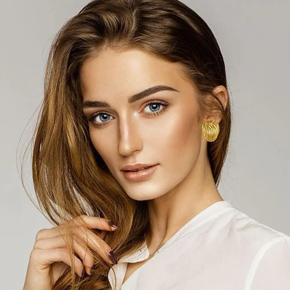 12 Pairs Gold Silver Statement Geometric Textured Earrings Spiral Earrings Chunky Trendy Knot Stud Long Twisted Link Earring Jewelry Set for Women