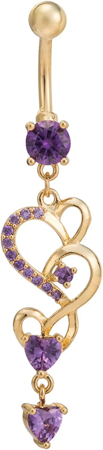 14 Gauge Belly Button Rings Dangle, Surgical Stainless Steel Dangle Navel Rings Heart Hollow