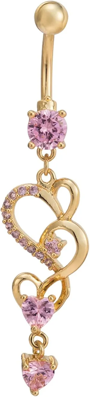 14 Gauge Belly Button Rings Dangle, Surgical Stainless Steel Dangle Navel Rings Heart Hollow