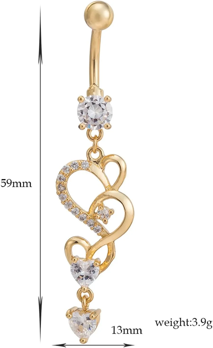 14 Gauge Belly Button Rings Dangle, Surgical Stainless Steel Dangle Navel Rings Heart Hollow