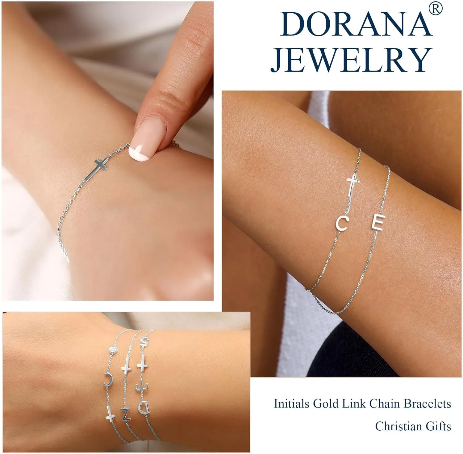 14K Gold Filled Initial Cross Bracelet,Sterling Silver Cross Bracelet Minimalist Tiny A-Z Letter Gold Chain Bracelet For Women Dainty Cross Jewelry Christian Gifts