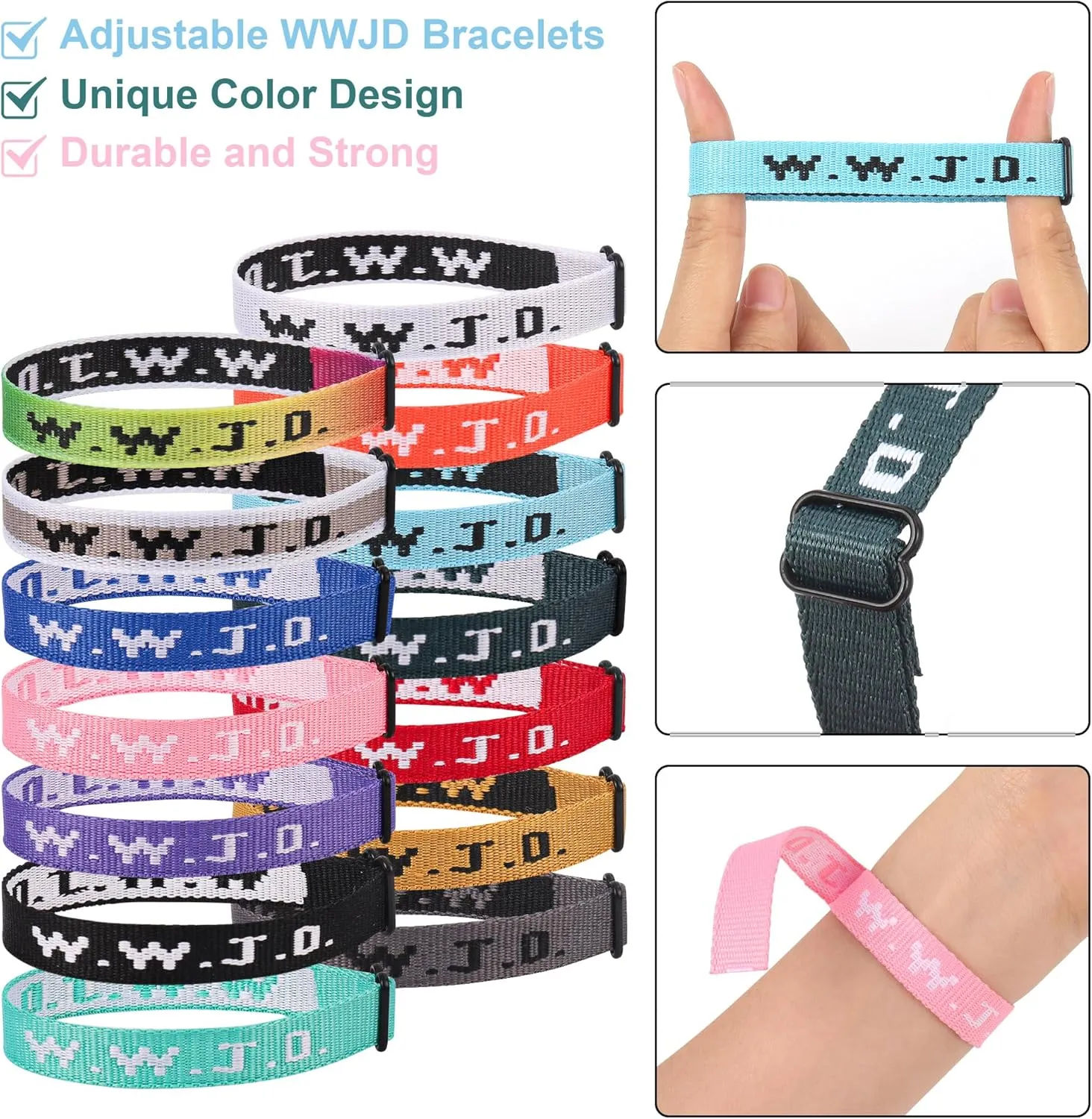 14PCS WWJD Christian Bracelet Pack for Women Men, WWJD Bracelets Bulk Christian Jesus Gifts Adjustable Wristbands - What Would Jesus Do Bracelet