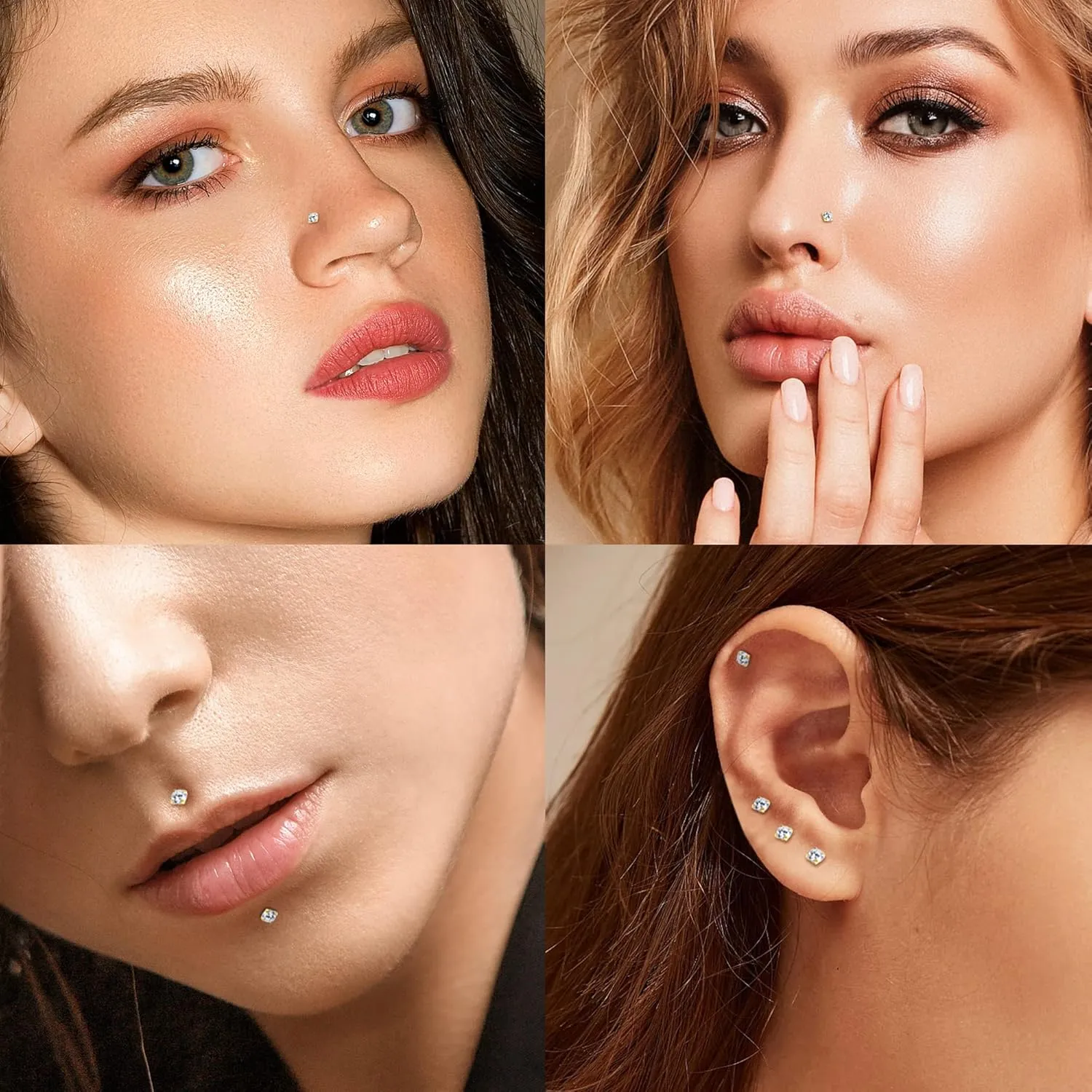 1.5mm CZ Tiny Nose Rings L Shaped 20G Nose Ring for Women Men 925 Sterling Silver Nose Stud 14K Gold Plated Nose Piercing Jewelry Nostril Small Nose Ring Set 8Pcs
