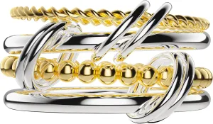 18k Gold Plated Interlocked Stackable Rings for Women Silver Gold Twisted 4 Rings Set Non Tarnish Multi-Link Connected Ring Jewelry Gifts and Mother's Day
