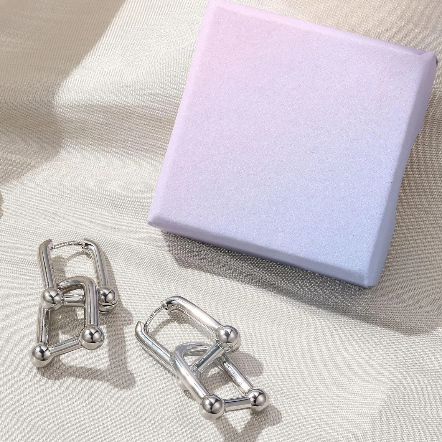 18K Gold Plated Two Tone Gold Silver Hoop Earrings for Women Hypoallergenic - 925 Sterling Silver Drop Dangle Paperclip Huggie Hoop Earrings - Chain Link Dangle Earrings Jewelry