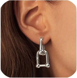 18K Gold Plated Two Tone Gold Silver Hoop Earrings for Women Hypoallergenic - 925 Sterling Silver Drop Dangle Paperclip Huggie Hoop Earrings - Chain Link Dangle Earrings Jewelry