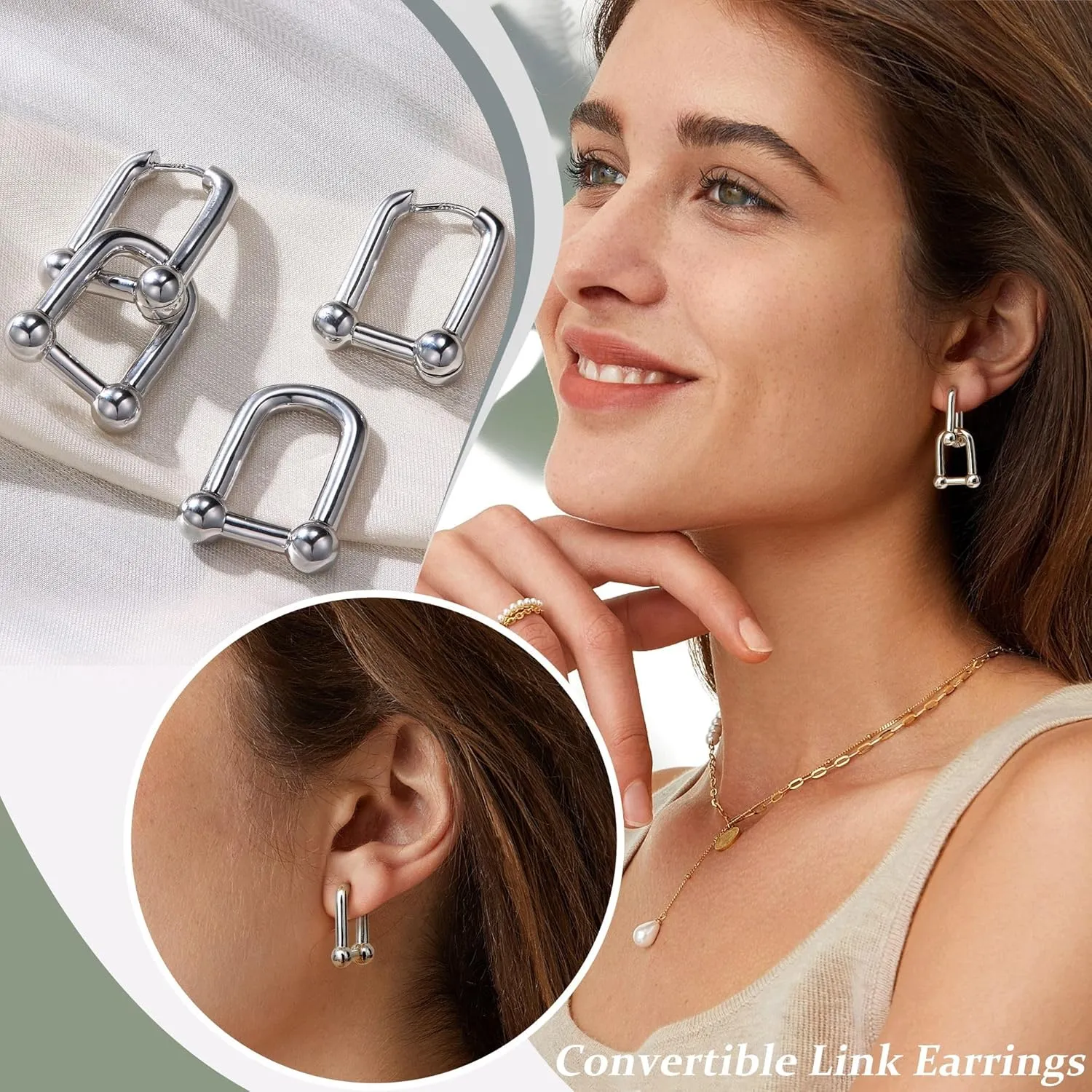 18K Gold Plated Two Tone Gold Silver Hoop Earrings for Women Hypoallergenic - 925 Sterling Silver Drop Dangle Paperclip Huggie Hoop Earrings - Chain Link Dangle Earrings Jewelry