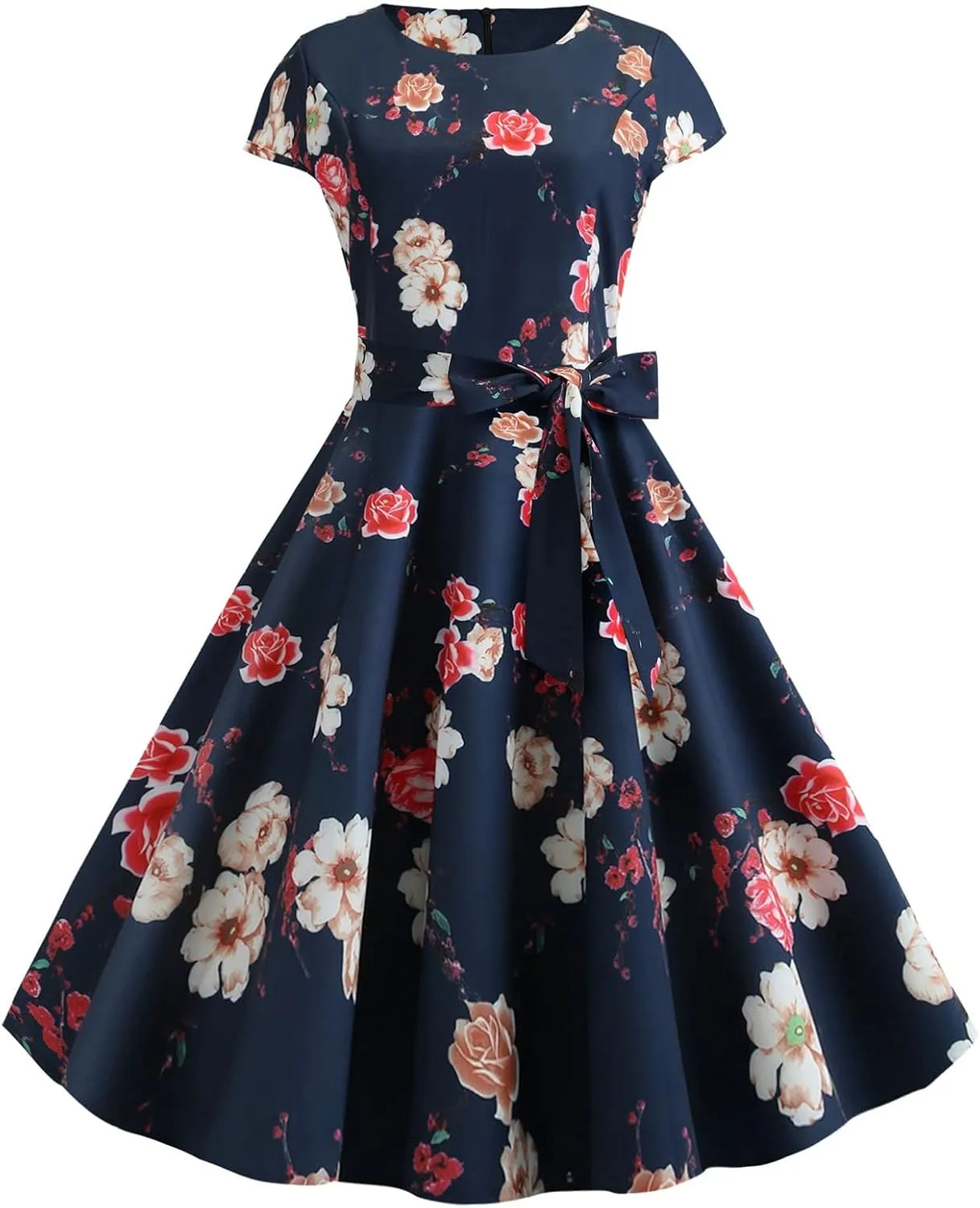 1950s Dresses for Women Vintage 2024 Graphic Cap Sleeve Swing A-Line Midi Dresses Rockabilly Garden Party Dress