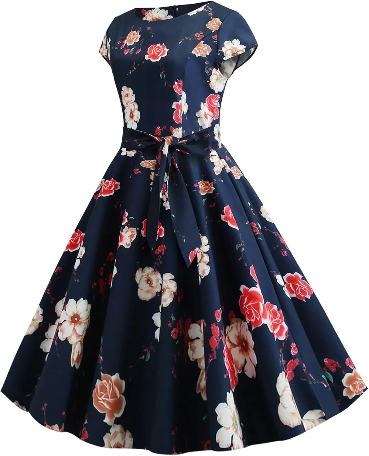 1950s Dresses for Women Vintage 2024 Graphic Cap Sleeve Swing A-Line Midi Dresses Rockabilly Garden Party Dress
