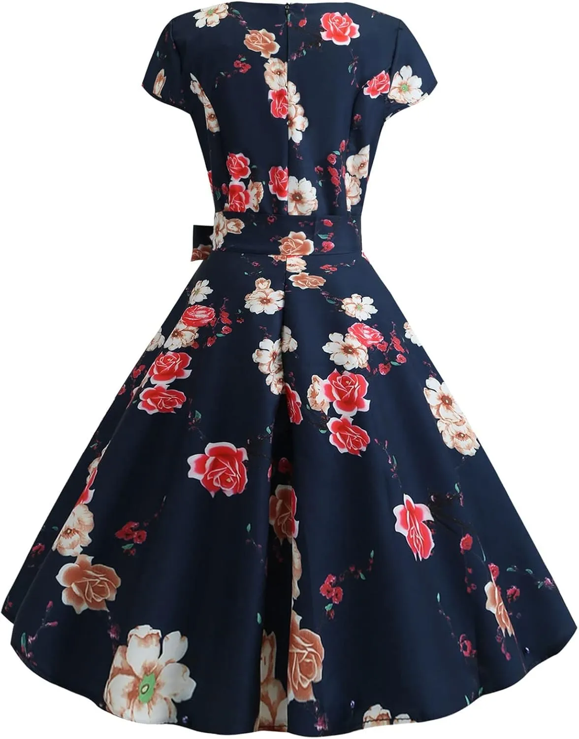 1950s Dresses for Women Vintage 2024 Graphic Cap Sleeve Swing A-Line Midi Dresses Rockabilly Garden Party Dress