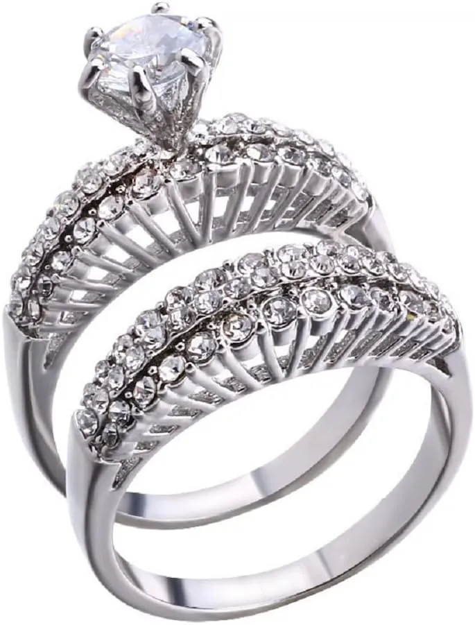 2 Pcs High Luxury Jewelry Fashion 925 Sterling Silver Wedding Ring Set Eternal Love Collection Anniversary AAA Cubic Zirconia Solitaire Rings CZ Eternity Engagement Wedding Band