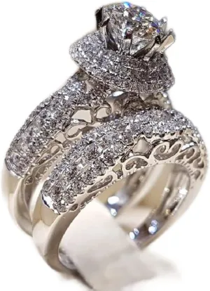 2 Pcs High Luxury Jewelry Fashion 925 Sterling Silver Wedding Ring Set Eternal Love Collection Anniversary AAA Cubic Zirconia Solitaire Rings CZ Eternity Engagement Wedding Band