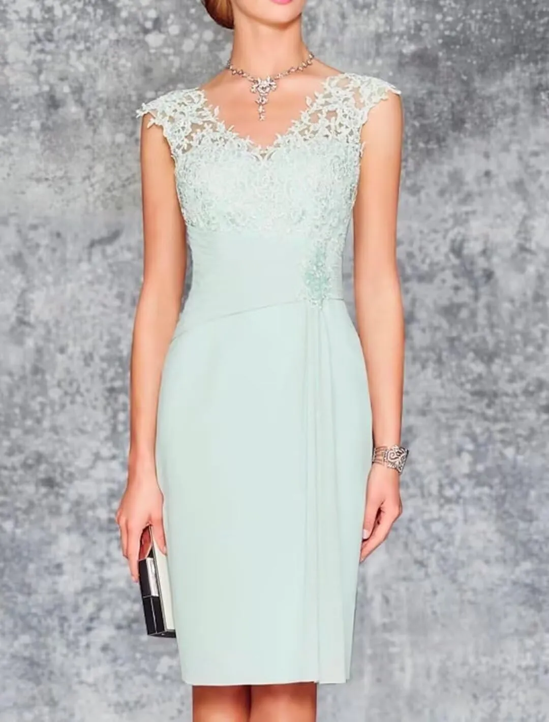 2 Pieces Chiffon Mother of The Bride Dresses with Jacket Long Sleeve Tea Length Lace Formal Evening Gowns PG014