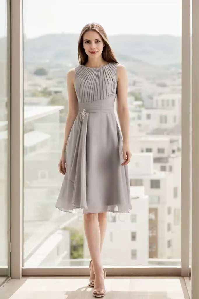 2 Pieces Mother of The Bride Dresses for Wedding Tea Length Chiffon Formal Evening Dresses with Jacket