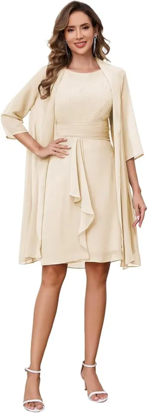 2 Pieces Mother of The Bride Dresses for Women with Jacket Chiffon Formal Evening Wedding Guest Dress