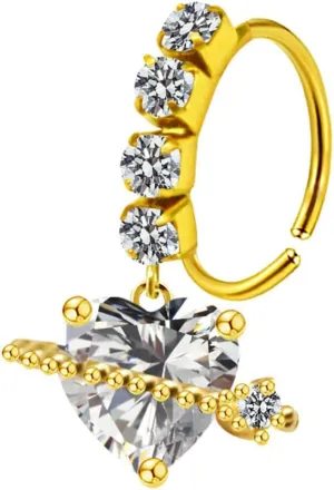 20G CZ Heart Dangle Nose Rings for Women Stainless Steel 14K Gold Plated Nose Nostril Hoops Dangling Nose Piercing Jewelry