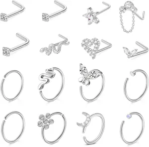 20G Nose Rings for Women Nose Piercing Jewelry L Shape Nose Rings Studs Surgical Steel Nose Rings Hoop Body Piercing Jewelry for Women Men