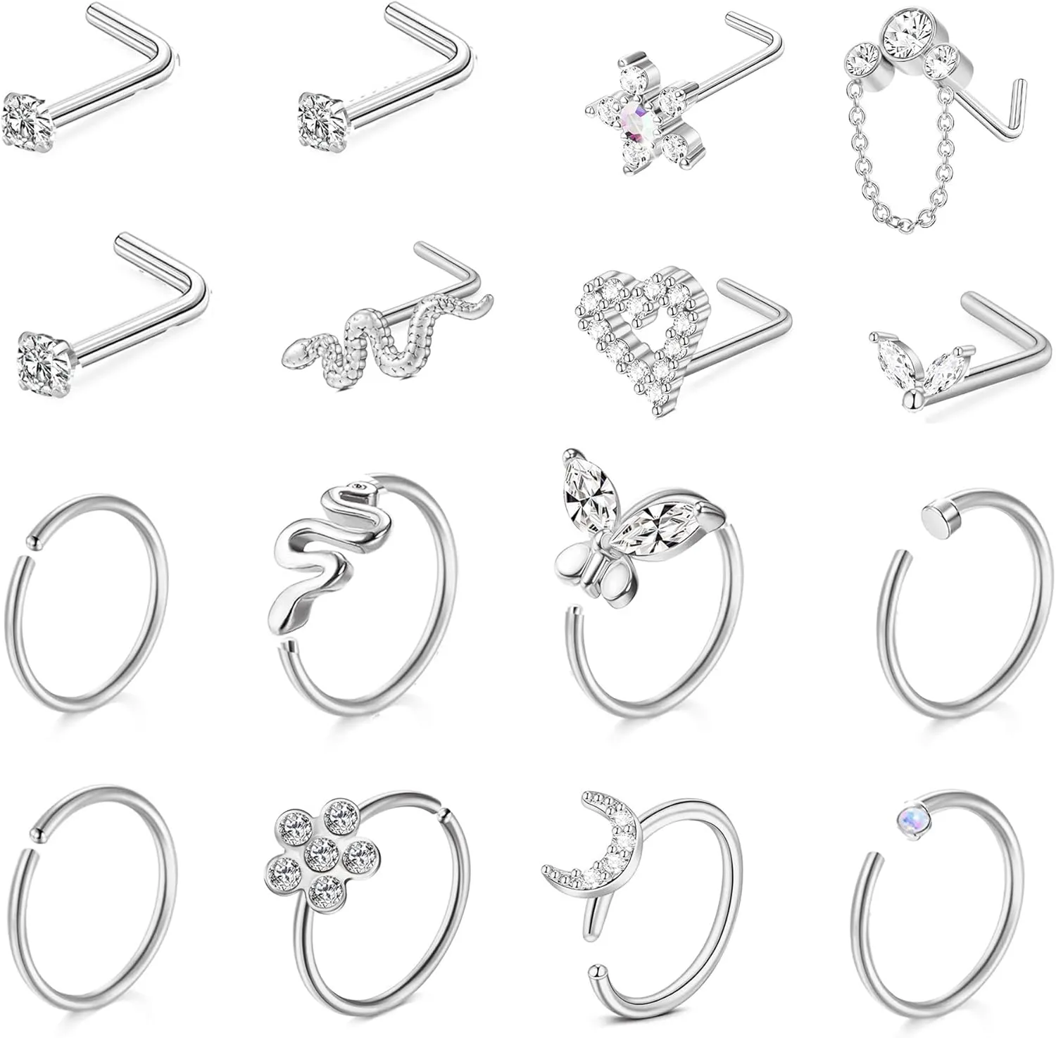 20G Nose Rings for Women Nose Piercing Jewelry L Shape Nose Rings Studs Surgical Steel Nose Rings Hoop Body Piercing Jewelry for Women Men