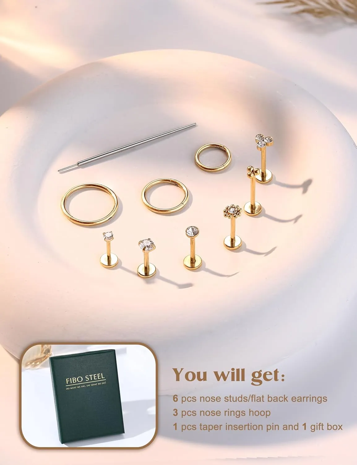 20G/18G Nose Rings Studs for Women Men - 14K Gold Filled Flat Back Nose Studs Nose Ring Hoops Hypoallergenic Surgical Steel Threadless Push in CZ Helix Tragus Conch Nostril Cartilage Piercing Jewelry