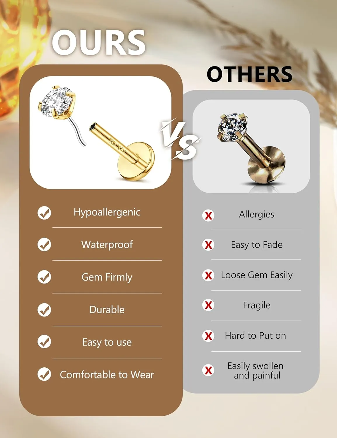20G/18G Nose Rings Studs for Women Men - 14K Gold Filled Flat Back Nose Studs Nose Ring Hoops Hypoallergenic Surgical Steel Threadless Push in CZ Helix Tragus Conch Nostril Cartilage Piercing Jewelry