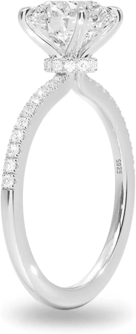 2CT Sterling Silver Engagement Rings AAAAA Cubic Zirconia CZ Wedding Promise Bands For Women Round Solitaire Simulated Diamond Silver/Gold Size 5-10