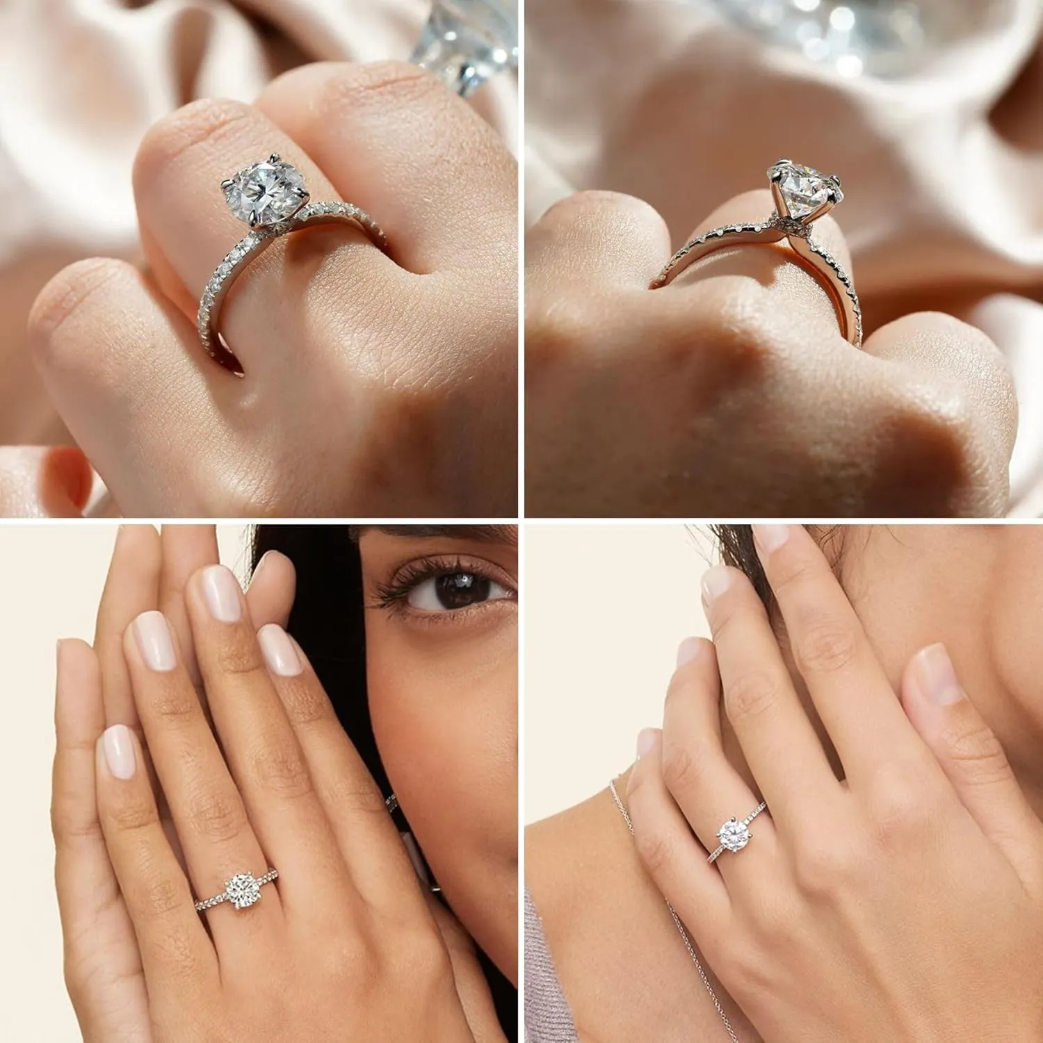 2CT Sterling Silver Engagement Rings AAAAA Cubic Zirconia CZ Wedding Promise Bands For Women Round Solitaire Simulated Diamond Silver/Gold Size 5-10