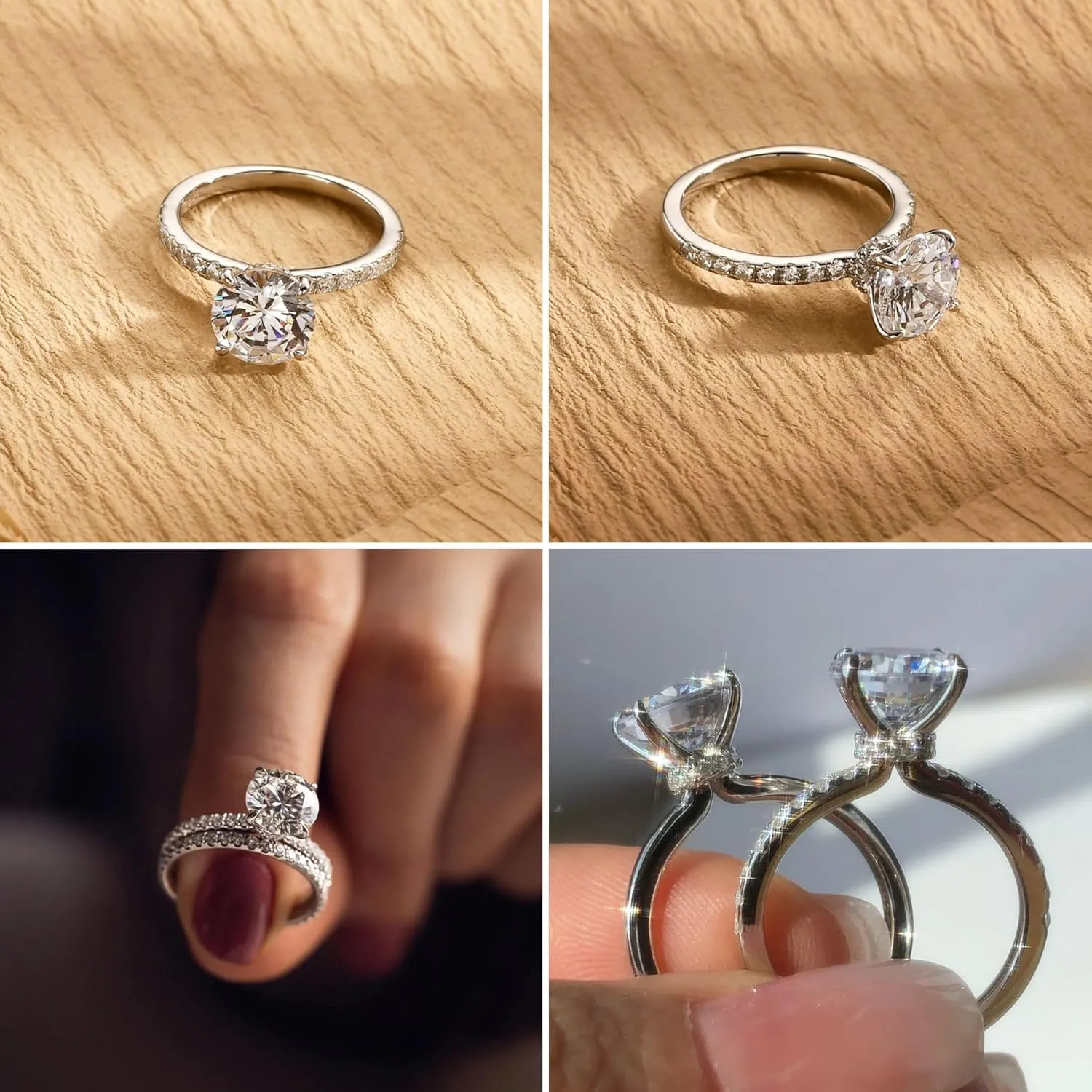 2CT Sterling Silver Engagement Rings AAAAA Cubic Zirconia CZ Wedding Promise Bands For Women Round Solitaire Simulated Diamond Silver/Gold Size 5-10