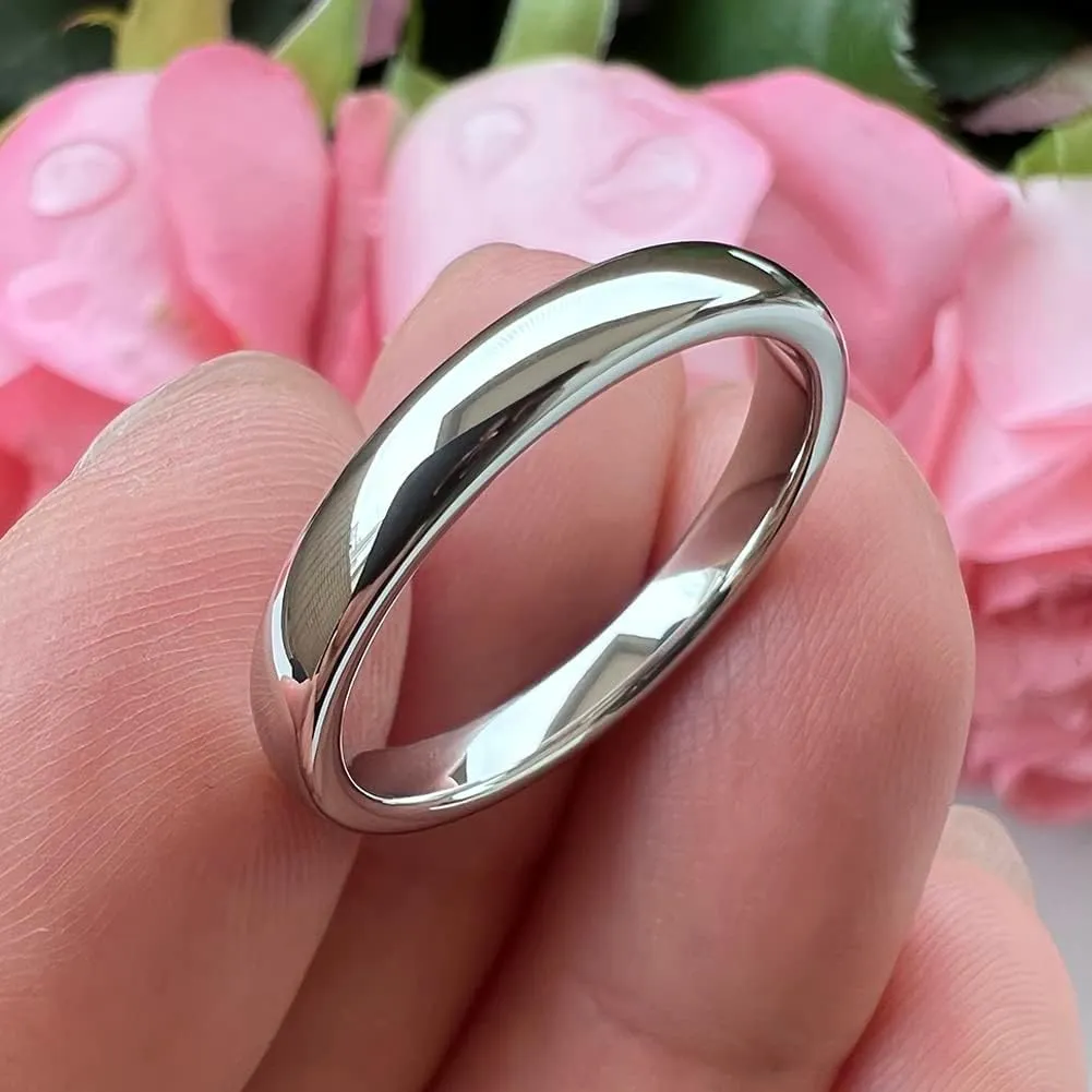 2mm 3mm 4mm 5mm 6mm 7mm 8mm 10mm White Tungsten Rings for Men Women Engagement Wedding Bands Domed Polished Shiny Comfort Fit