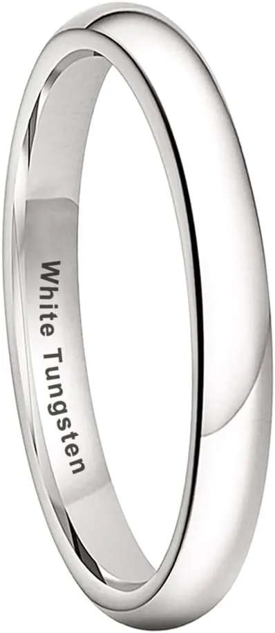 2mm 3mm 4mm 5mm 6mm 7mm 8mm 10mm White Tungsten Rings for Men Women Engagement Wedding Bands Domed Polished Shiny Comfort Fit