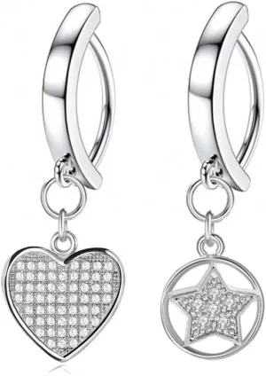 2Pcs 14G Clicker Belly Button Rings for Women Stainless Steel Heart Star Dangle Belly Navel Rings Reverse Belly Rings Body Piercing Jewelry