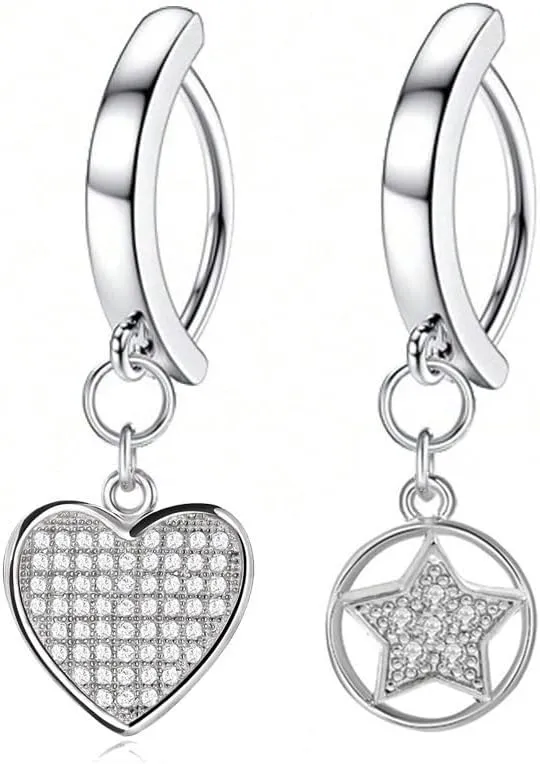 2Pcs 14G Clicker Belly Button Rings for Women Stainless Steel Heart Star Dangle Belly Navel Rings Reverse Belly Rings Body Piercing Jewelry