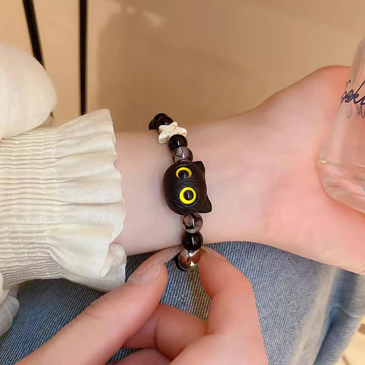2Pcs Cute Cat Bracelets, Matching Charm Bracelets for Valentine's Day, Black Cat Bracelet for Protection and Good Luck