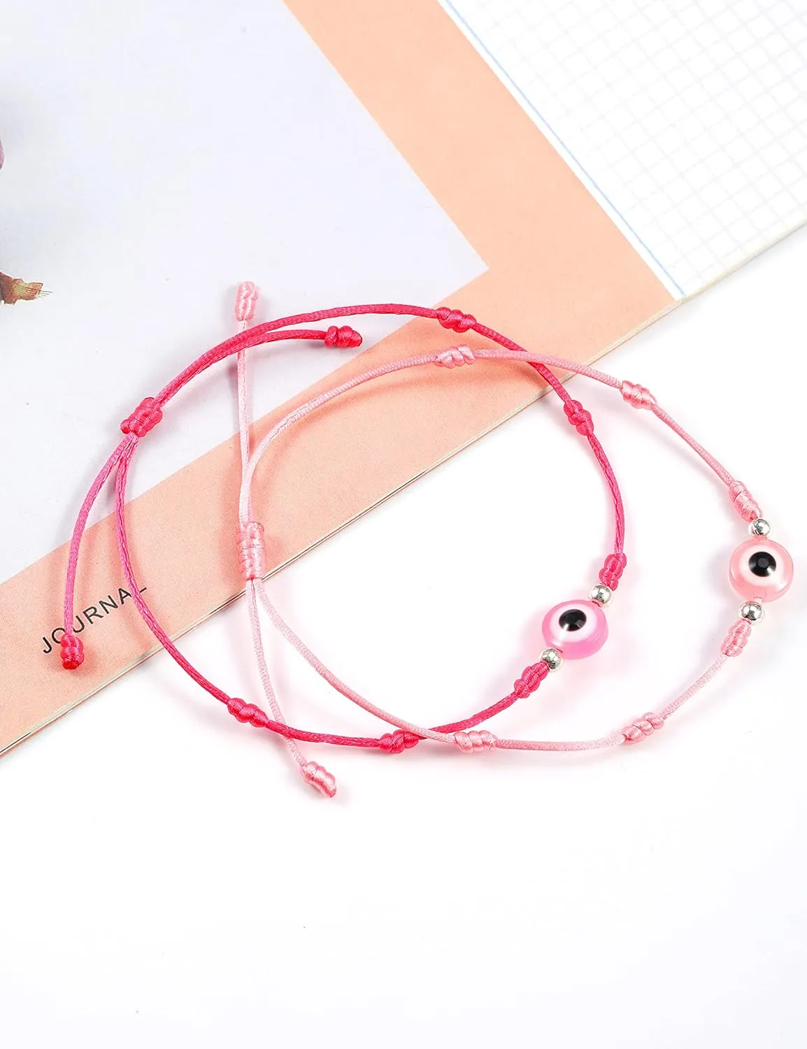 2Pcs Evil Eye Braided Bracelets for Couple, Handmade Friendship Bracelet Colorful Wax String Adjustable Waterproof Good Luck for Women Men Birthday Gifts