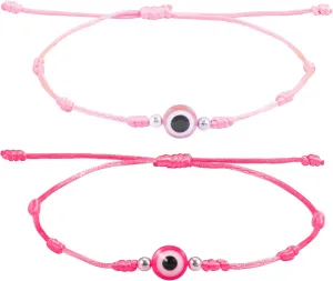 2Pcs Evil Eye Braided Bracelets for Couple, Handmade Friendship Bracelet Colorful Wax String Adjustable Waterproof Good Luck for Women Men Birthday Gifts