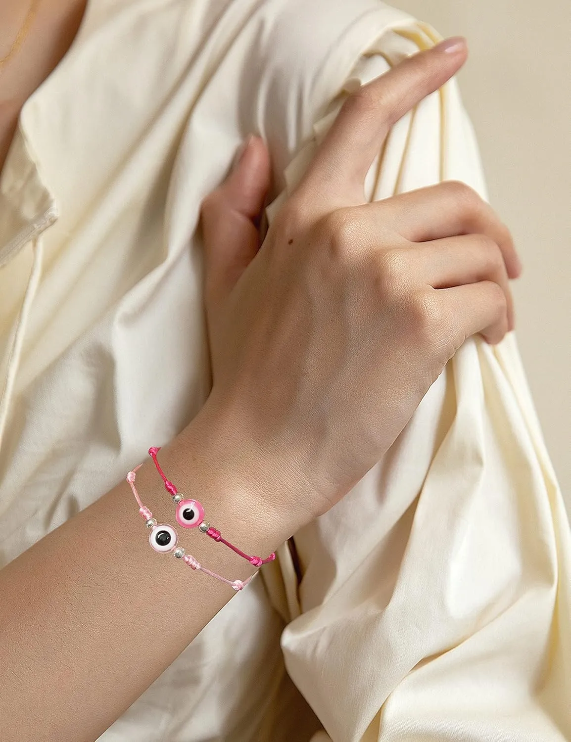 2Pcs Evil Eye Braided Bracelets for Couple, Handmade Friendship Bracelet Colorful Wax String Adjustable Waterproof Good Luck for Women Men Birthday Gifts