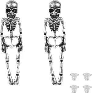 2pcs Halloween Skeleton Earrings, Long Spooky Dangle Drop Earrings Skeleton Dangle Earrings Jointed Skeleton Earrings Halloween Party Gift for Women Girls