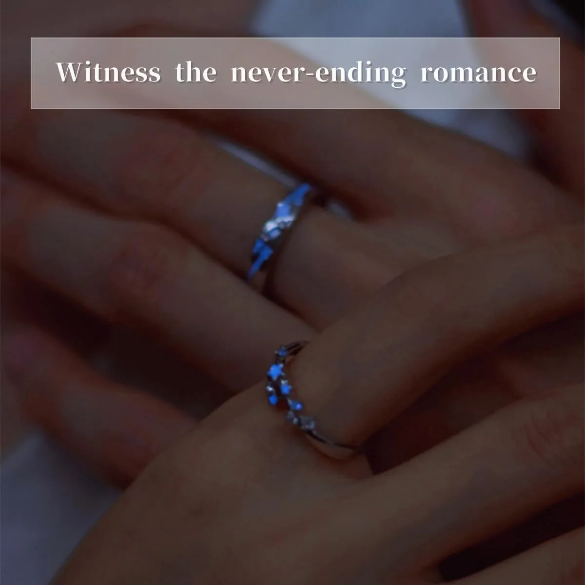 2pcs Lovers Rings Luminous Star Camellia Couple Rings Cubic Zirconia Adjustable Open Rings Love Anniversary Daily Wear