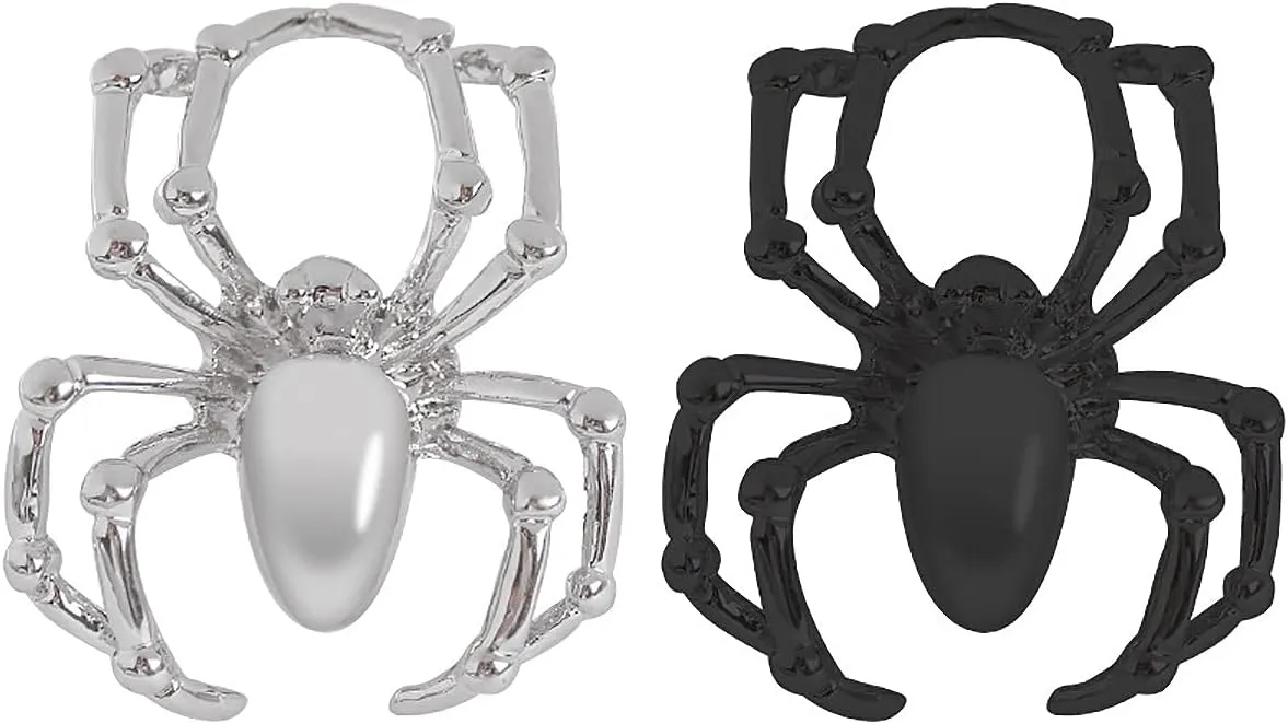 2Pcs Punk Spider Band Rings Sets,Vintage Animal Spider Finger Rings,Couple Silver Black Insect Spider Open Rings Jewelry for Women Men Halloween Gifts