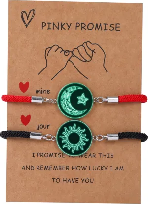 2pcs Sun and Stars Moon Couples Bracelets Pinky Promise Friendship Bracelets Set Gift for Valentine's Day Bracelet for Partners