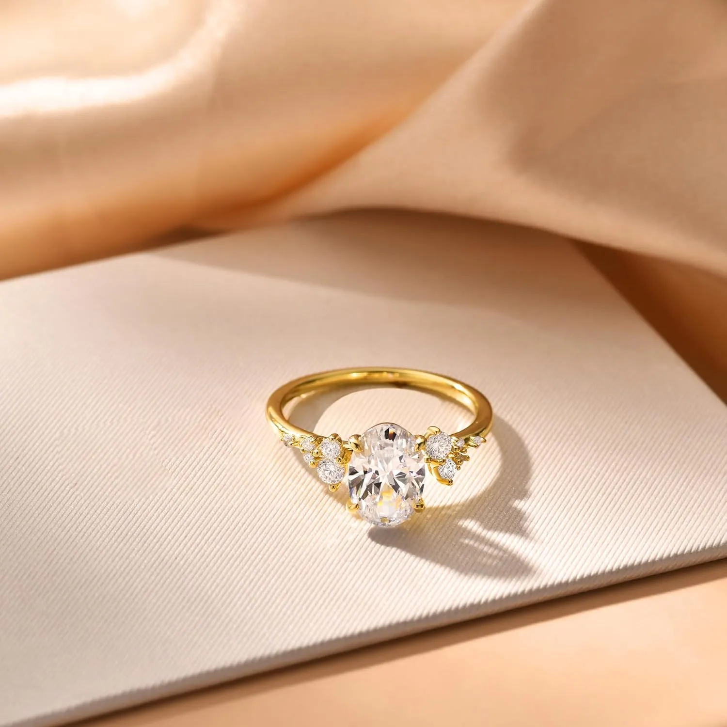 3CT Sterling Silver Engagement Rings AAAAA Cubic Zirconia CZ Wedding Promise Bands For Women Oval Solitaire Simulated Diamond Silver/Gold Size 5-10