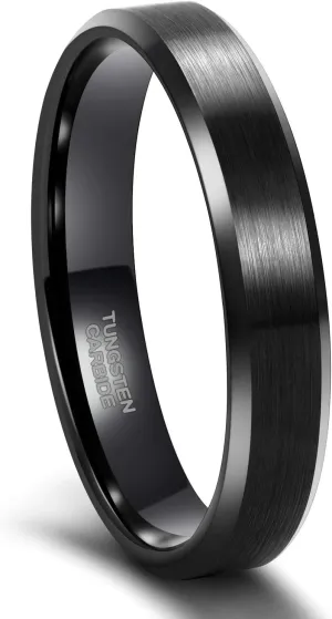 3mm 4mm 6mm 8mm Black/Silver/Rose Gold Tungsten Rings for Women Men Wedding Band Engagement Ring Comfort Fit Beveled Edges Size 4-15