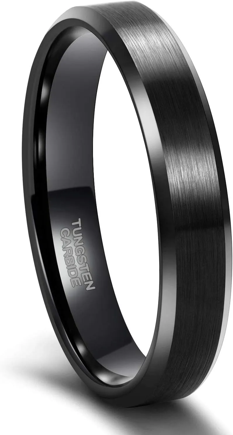 3mm 4mm 6mm 8mm Black/Silver/Rose Gold Tungsten Rings for Women Men Wedding Band Engagement Ring Comfort Fit Beveled Edges Size 4-15