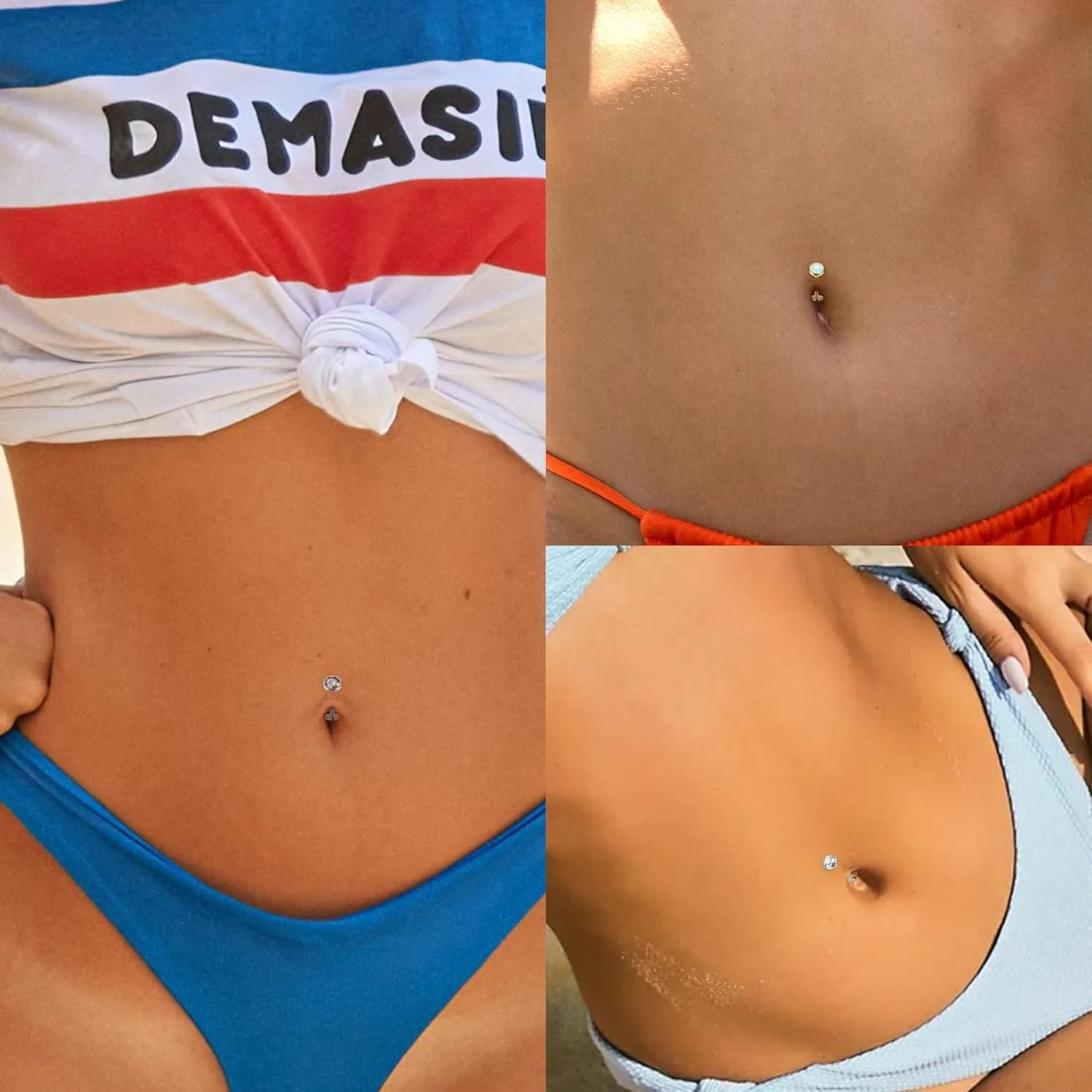 3Pcs 14G Surgical Steel Belly Button Rings for Women Floating Belly Rings Flat Back Belly Piercing Convex Base CZ Navel Rings Curved Barbell Internally Threaded Navel Belly Piercing Jewelry