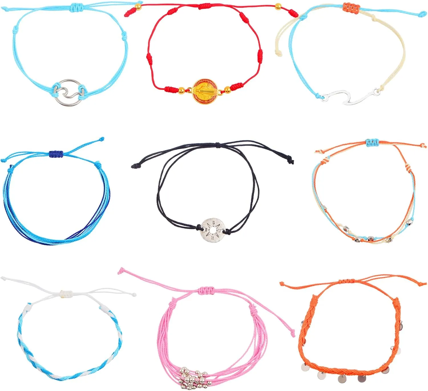 5 Packs Adjustable Waterproof Surfer Wave Bracelets Sets Mixed Virgin Mary Beading Compass Wavy Bracelet String Friendship Bracelets Handmade Trendy Bracelet Gifts For Teen Women