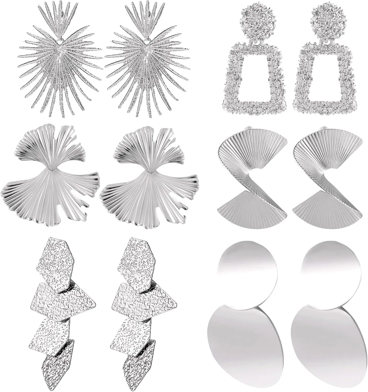 6 Pairs Bmadge Statement Earrings Set for Women, Large Silver Gold Geometric Earrings Hypoallergenic Dangle Earring Jewelry Gifts