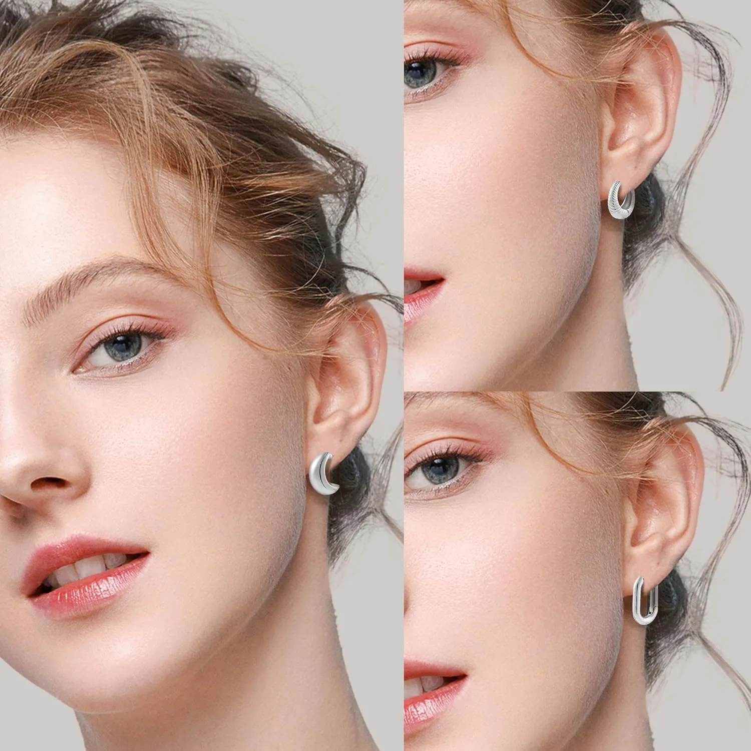 6 Pairs Gold Hoop Earrings for Women, 14K Gold Plated Lightweight Chunky Hoop Earrings Set Hypoallergenic, Thick Open Huggie Hoops Earrings Jewelry for Gifts.