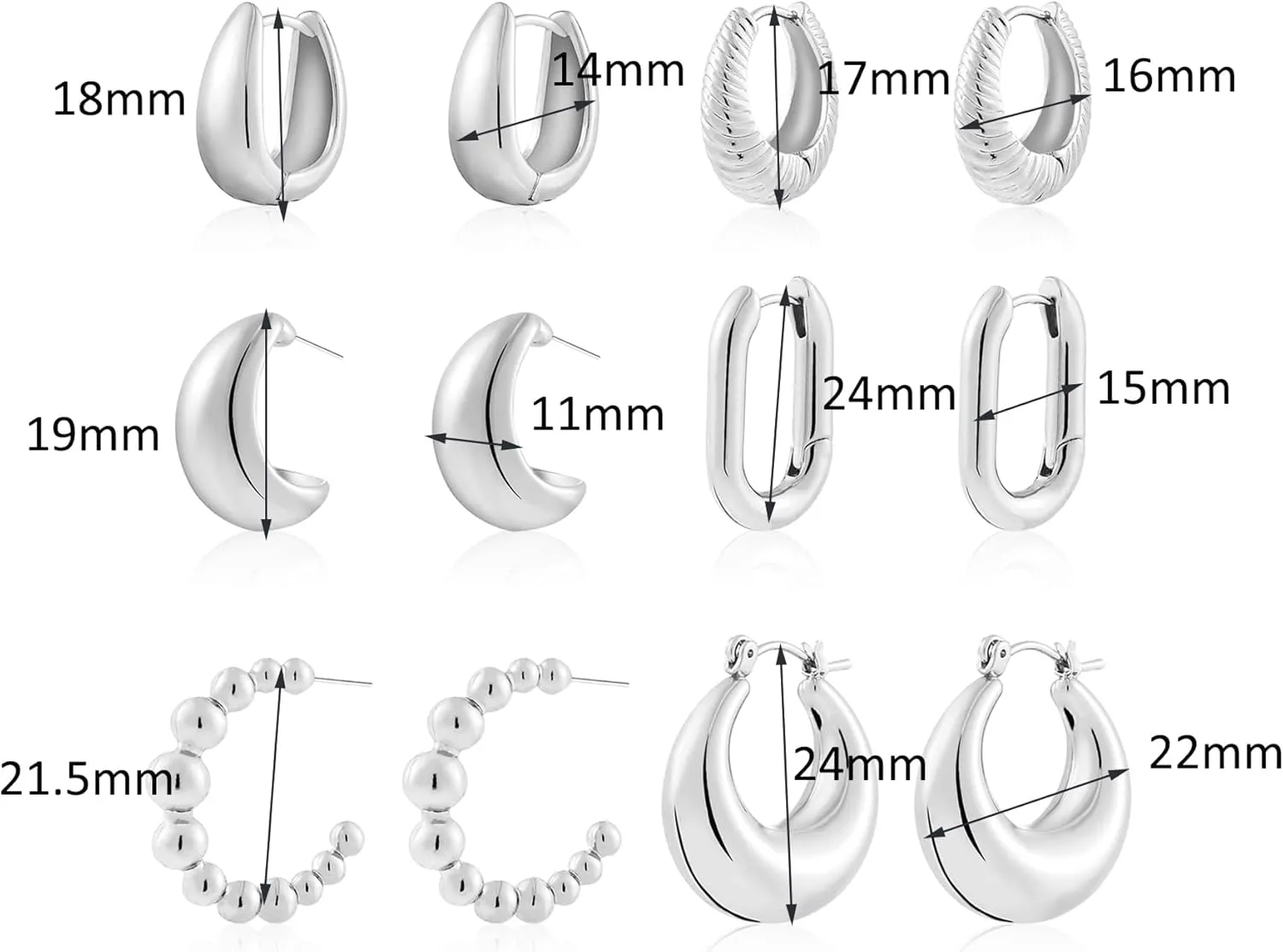 6 Pairs Gold Hoop Earrings for Women, 14K Gold Plated Lightweight Chunky Hoop Earrings Set Hypoallergenic, Thick Open Huggie Hoops Earrings Jewelry for Gifts.