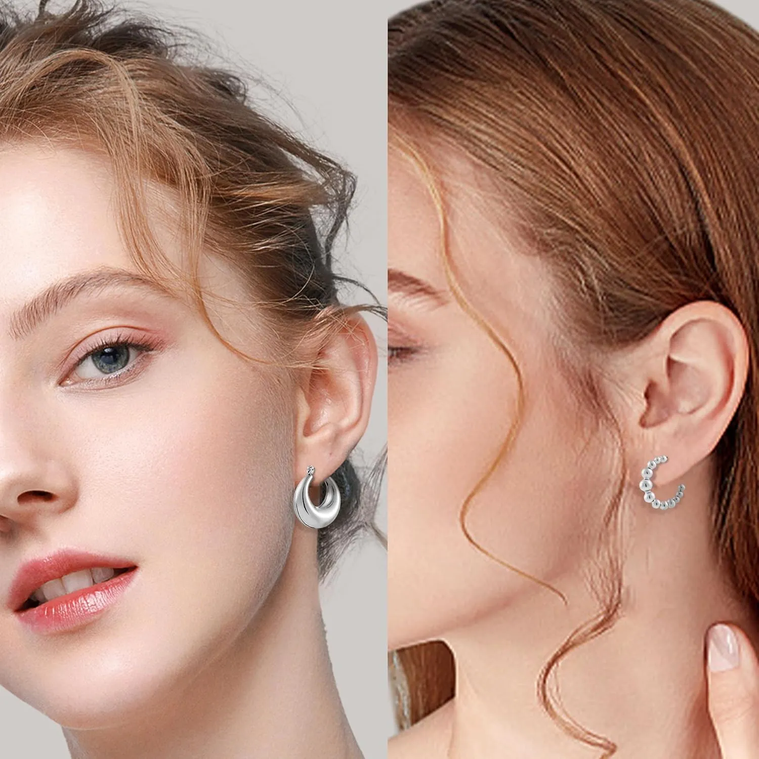 6 Pairs Gold Hoop Earrings for Women, 14K Gold Plated Lightweight Chunky Hoop Earrings Set Hypoallergenic, Thick Open Huggie Hoops Earrings Jewelry for Gifts.