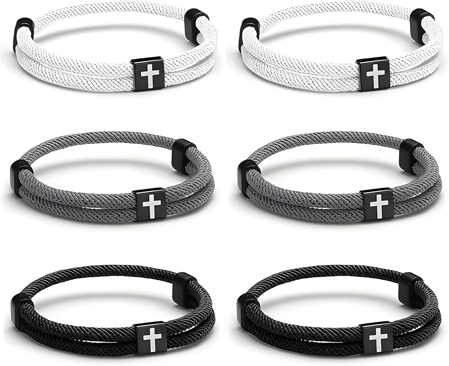 6 Pcs Braided Cross Bracelet Adjustable Rope Jesus Bracelets with Metal Knot Christian Woven String Wristband for Men Women