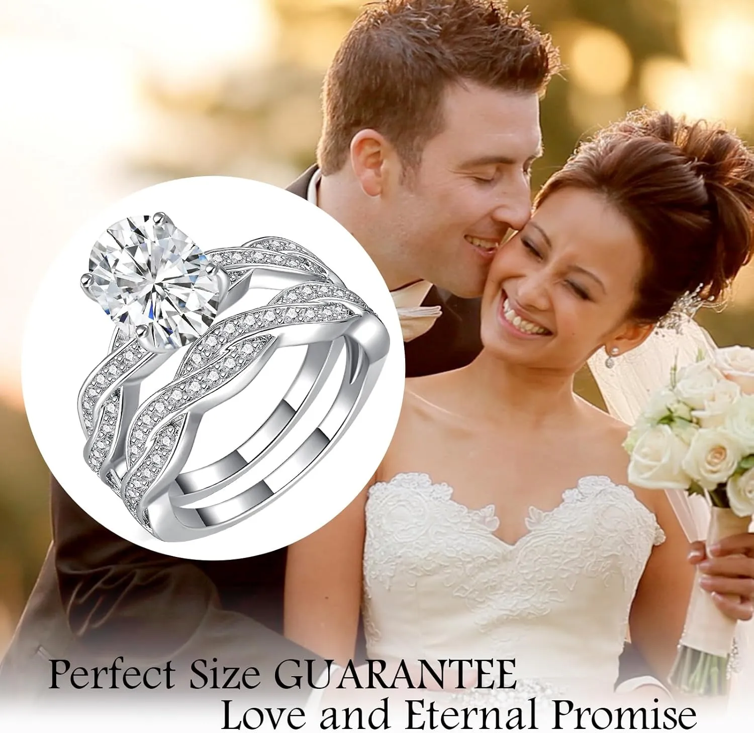 6CT Oval Engagement Rings for Women, Promise Wedding Cubic Zirconia White Gold Plated Band Set for Women, Size 5-10